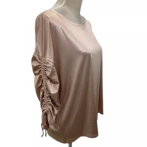 NWOT Jennifer Lopez Cocktail Blouse LARGE Relaxed Fit Rushed Sleece Cream Satin